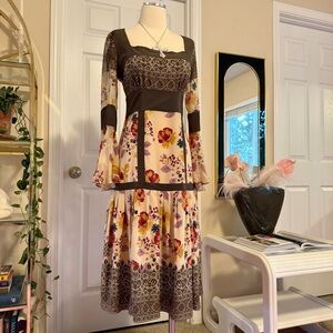 ❌SOLD❌ Tracey Reese Silk Patchwork Bell Sleeve Boho Dress